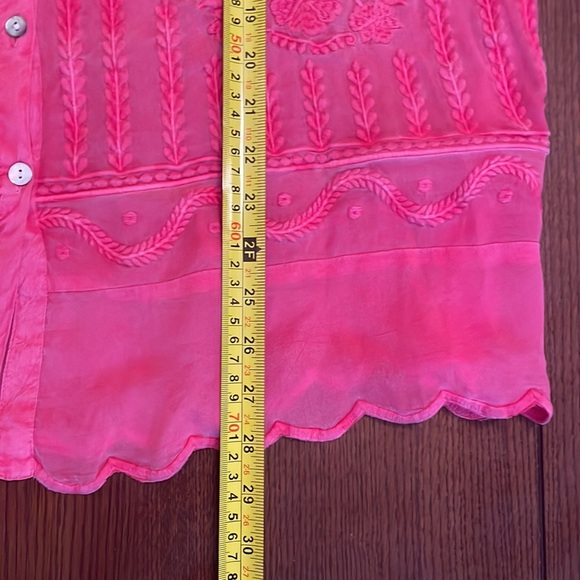 KARYN SEO BOHO EMBROIDERED Top. XL. Sheer. Scalloped edges.  Flowy. Red - Picture 9 of 9